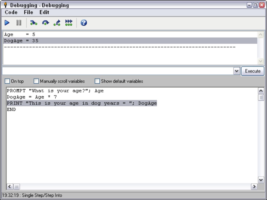 Figure 4-8: Watching and changing variables can show you how a program reacts to different data.